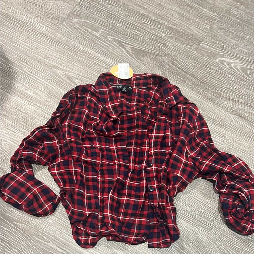 Red and Black Plaid Button-Up Shirt